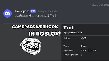 How to make a webhook that shows when someone purchases a gamepass in roblox!