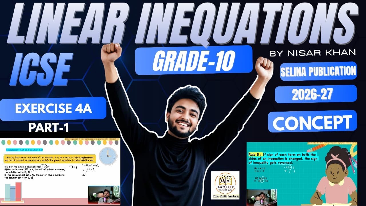 Linear Inequations  Exercise 4A for ICSE GRADE 10 (Selina )Part - 1 
