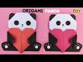 Origami paper panda with heartdiy paper pendahow to make cute paper pandaeasy paper craft ideas