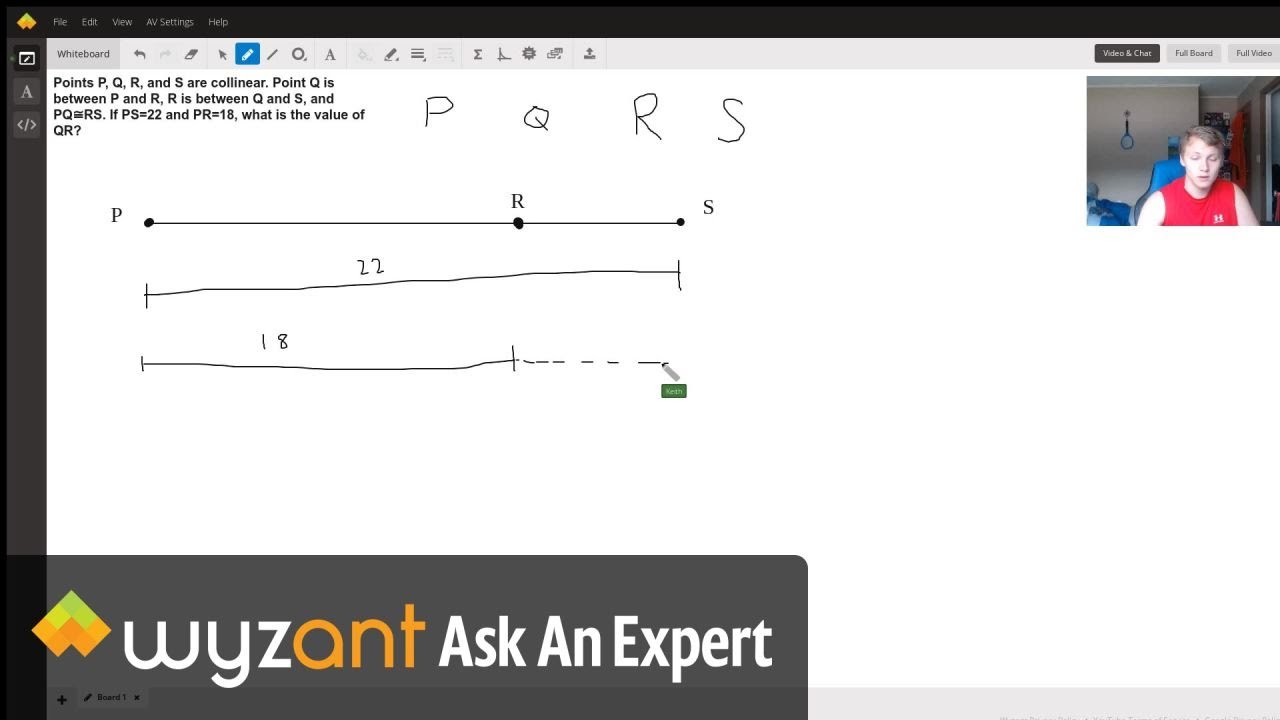 Points P Q R And S Are Collinear Point Q Is Between P And R R Is Between Q And S And Pq Rs If Ps 22 And Pr 18 What Is The Value Of