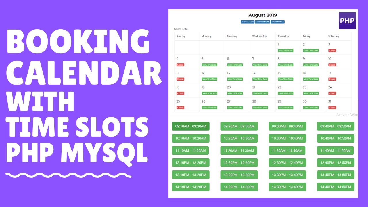 Time Slots Booking Calendar