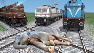 Sleeping Elephant vs Three Trains | stops the train | BeamNG.Drive