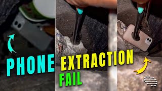 Phone Falls into Water as Girl Tries to Salvage It between Tight Rocks