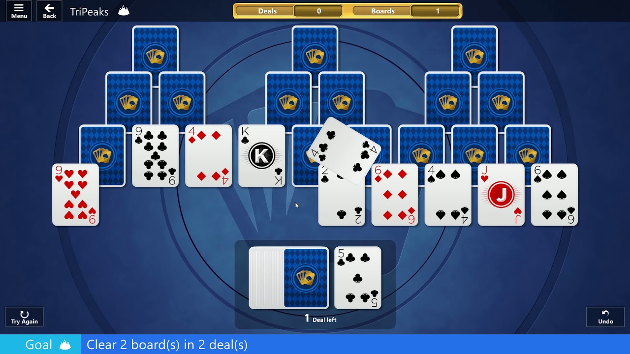 ᐅ TRIPEAKS SOLITAIRE game 2 Apr, 2019 (clear 2 boards in 2 deals