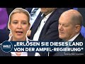 HAUSHALTSKRISE: "Rücktrittserklärung!" AfD-Chefin Alice Weidel fordert Olaf Scholz zum Rücktritt auf