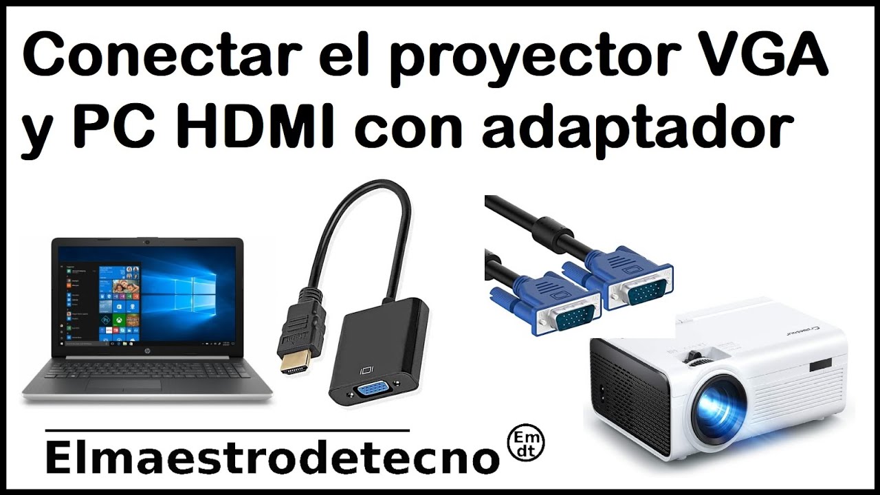 Cómo conectar un proyector VGA con un PC HDMI. Adaptador HDMI-VGA para  laptop o portátil 