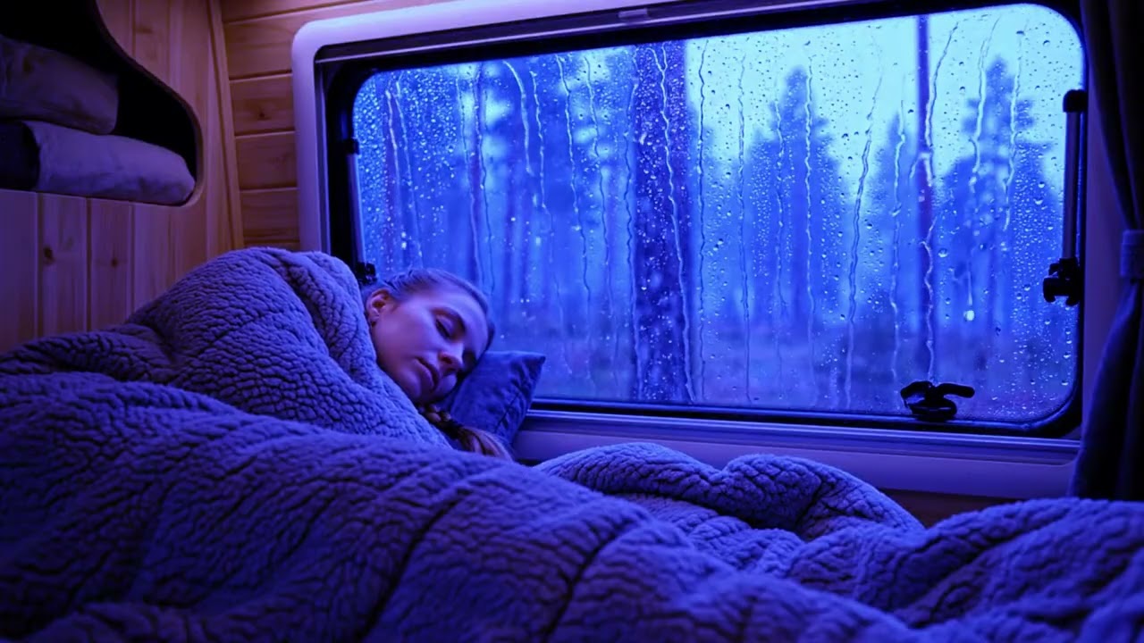 Intense Rainstorm and Thunder Creating Deep Sleep Shelter Inside the Camper