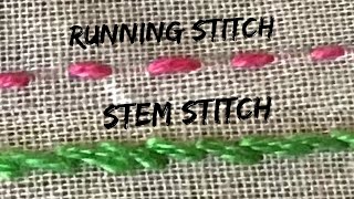 Running stitch and Stem stitch | Hand embroidery tutorial for beginners | Basic stitches | vb arts