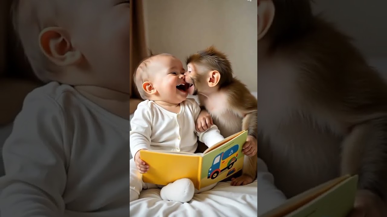 Study Buddies: Baby and Monkey Reading Together! 📚🐒👶