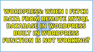 Celebrity When I fetch data from remote mysql database in wordpress built in wordpress function is not... Wealth