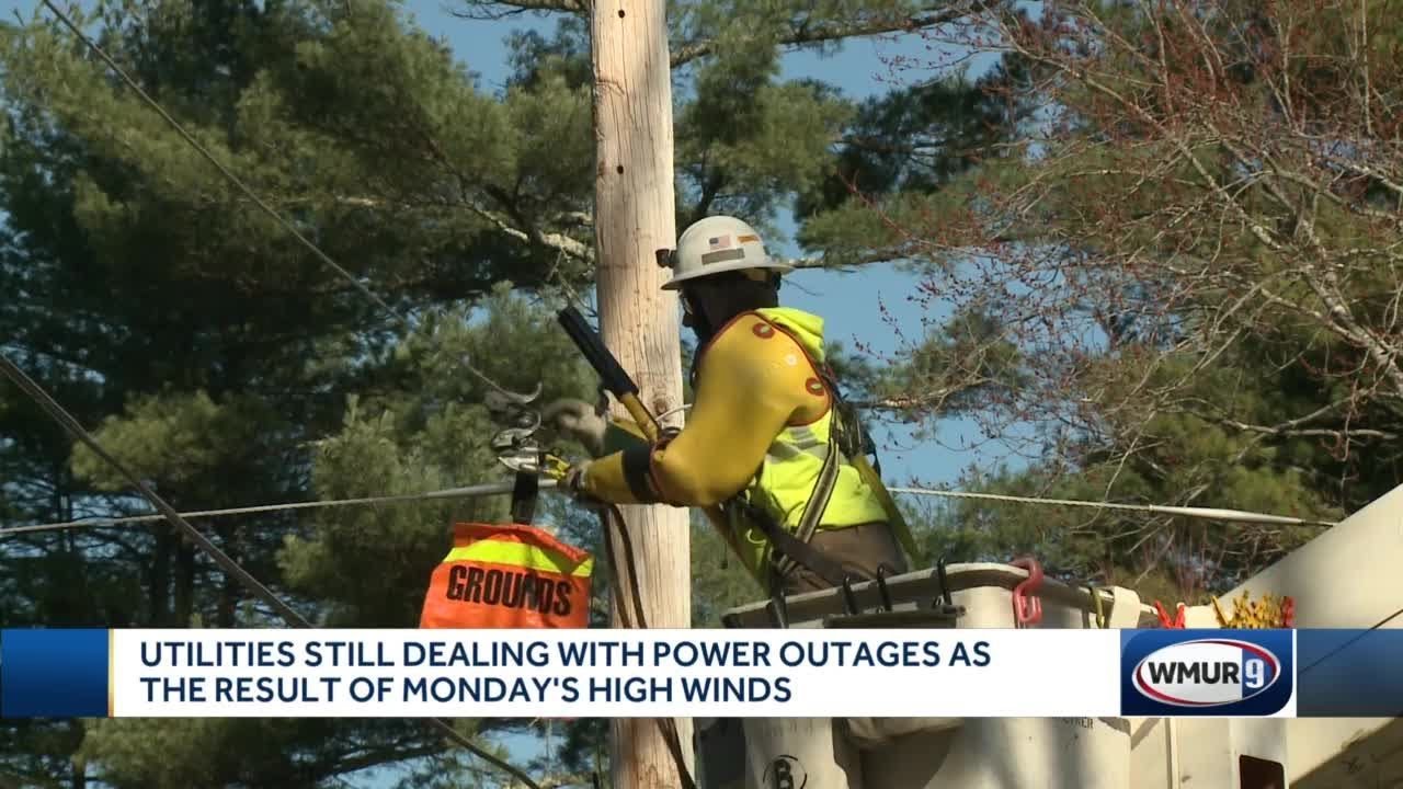 Utilities work to restore power after strong winds - YouTube