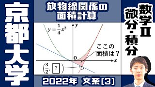 【京大2022】放物線と 2 接線で囲まれる図形の面積計算【微分・積分 (数学II)】