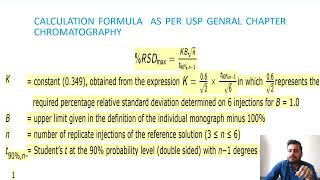 RSD Limits as per USP General Chapter 621