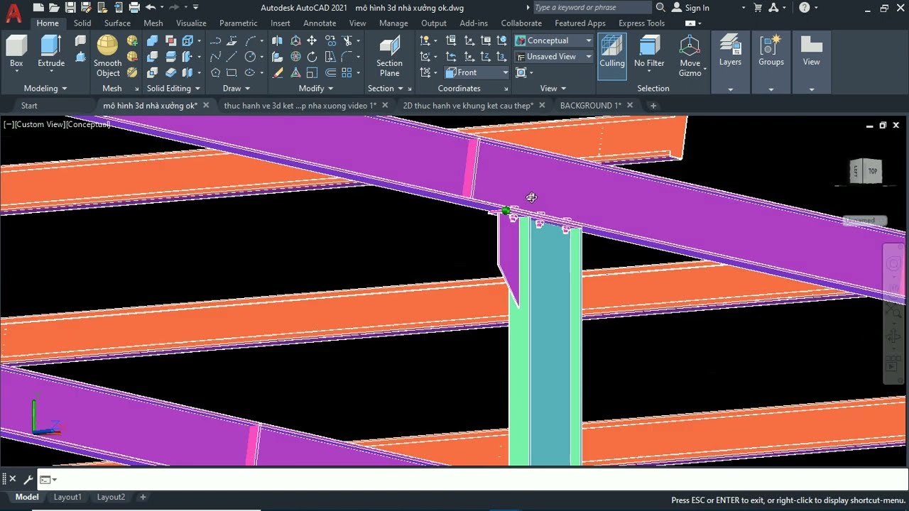 Vẽ Autocad 3D kết cấu thép kèo xà gồ nhà xưởng - bài 2 - youtube