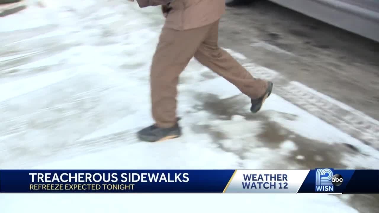 Treacherous sidewalks: Residents try to clear ice