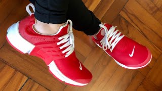 nike presto essential university red on feet