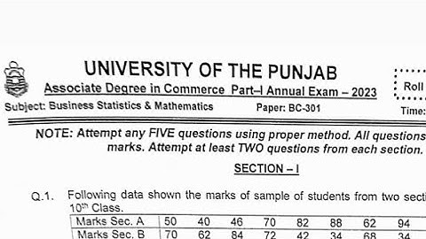 Adc Part 1 Business Statistics and Mathematics past paper 2023|b.com Part 1 papers|Punjab University