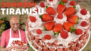 TIRAMISU CAKE WITH STRAWBERRIES & RASPBERRIES (No Eggs Needed)