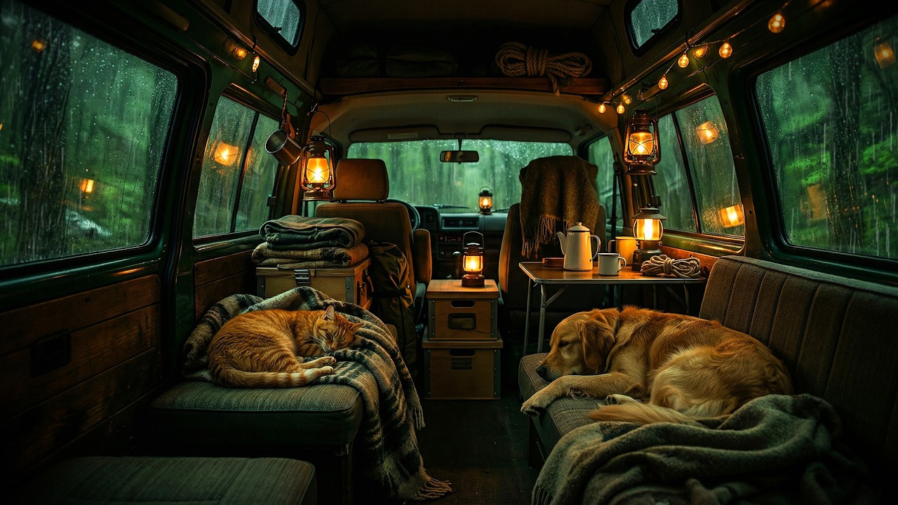 Quiet Rain Retreat with Warm Cabin Glow ⛈️ (BGM) Deep Sleep Atmosphere 4K