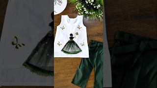 Jashan e Azadi dress for little girls.White and green suit for baby girls. White updown top with dol