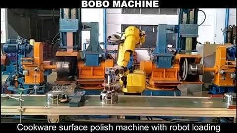 Automatic cookware utensil outer surface polishing machine with robot loading