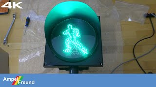 [4K] First test, Fama Traffic Hightech LED Pedestrian Signal with running and red Ø300