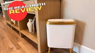 Procade 4 Gallon Bathroom Trash Can with Lid,Slim White and Gold Trash Bin | Bedroom Garbage can wit