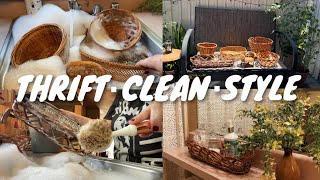 THRIFT with me | HOW to CLEAN THRIFTED wicker baskets | how I STYLE my THRIFTED wicker baskets