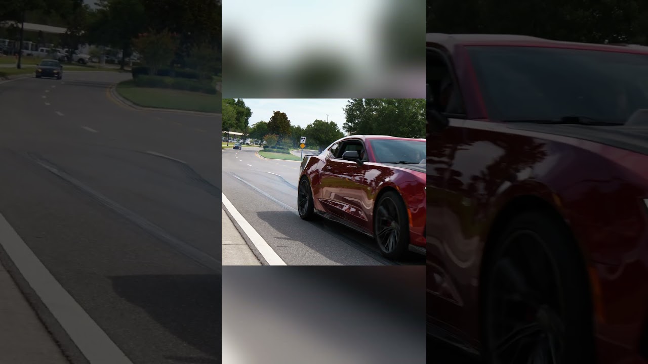 Dodge Challenger vs Camaro, vs Mustang leaving car show #mustang #challenger #camaro #carsandcoffee