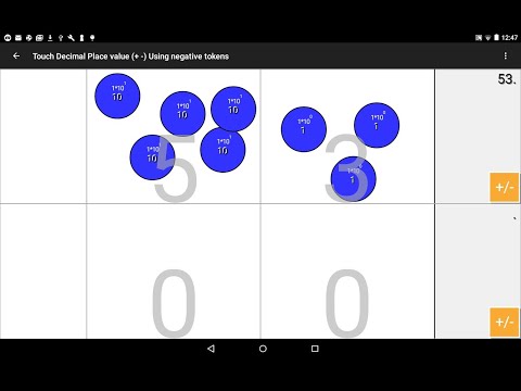 Touch Decimals 53-27=26 Subtraction with borrowing