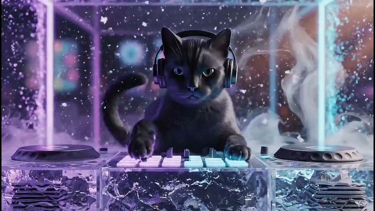DJ Cat in a Snowy Night | Chill Techno Vibes