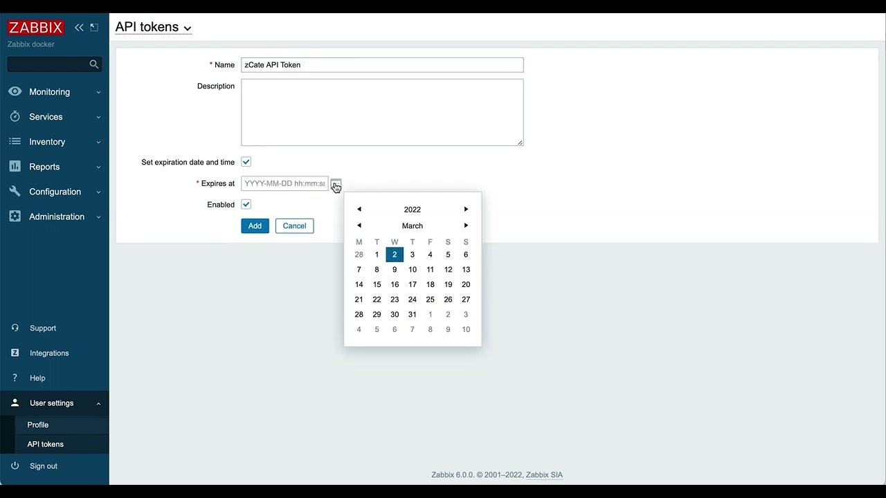 Instructions on obtaining zabbix 6 API token