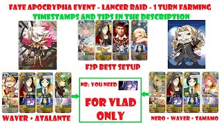 FGO - Fate Apocrypha Inheritance of Glory - VLAD & KARNA Lancer Raid - 1 turn farming (F2P)