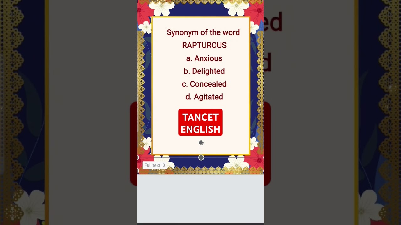 tancet mba mca preparation 2025 in Tamil tancet english synonym word RAPTUROUS  