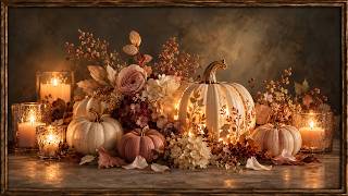 Full 🎃 Pink Pumpkin & Floral Painting | Elegant Fall Decor | Frame TV Screensaver 4K Guide