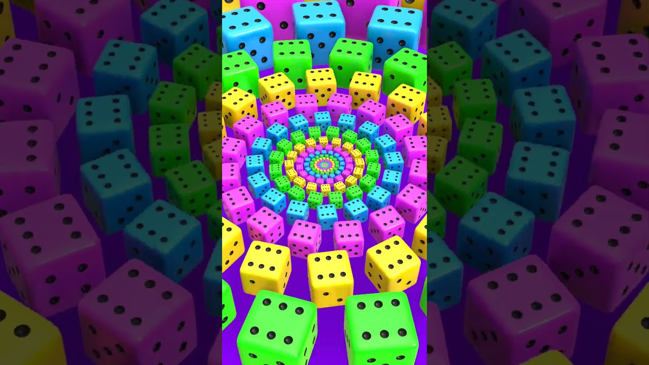 1️⃣ 🌈 Hypnotic Dice Spiral 🔄🎲 Infinite Zoom Loop | Satisfying 3D Animation