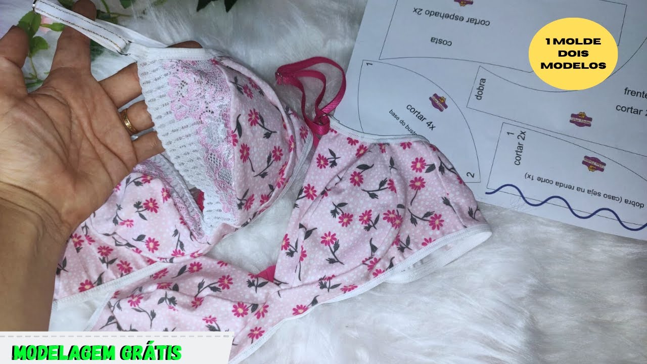 [ MOLDE GRÁTIS] 1 molde/2 modelos! Sutiã fácil e pode ser costurado na máquina doméstica
