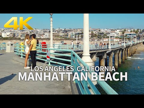 MANHATTAN BEACH - Walking Manhattan Beach, Los Angeles, South Bay, California, USA, 4K UHD