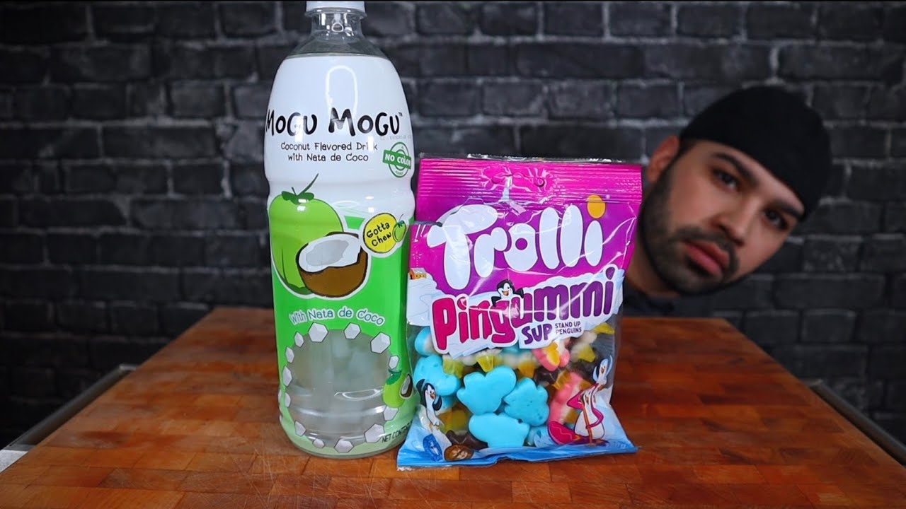 (ASMR) PENGUIN GUMMIES AND COCONUT WATER REVIEW/RAMBLE