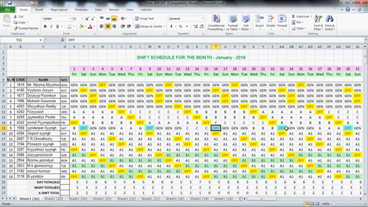 MUKESH AUTOMATION EXCEL VBA SHIFT SCHEDULE - YouTube