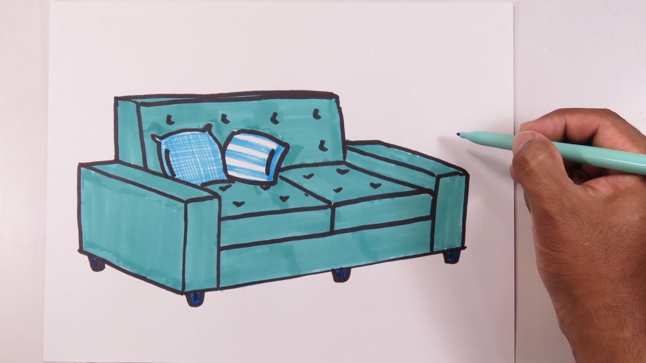 Learn how to easily draw a sofa - YouTube