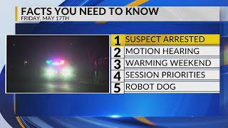 KRQE Newsfeed: Suspect arrested, Motion hearing, Warming weekend, Session priorities, Robot dog