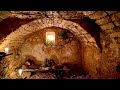 Underground stone shelter hiding from the blizzard and cold