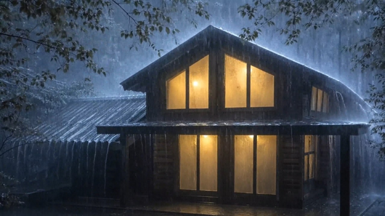 Heavy Rain on Cozy Cabin at Night 🌧️ Relaxing Thunderstorm Sounds for ...