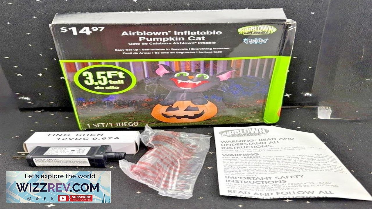 Airblown Inflatable Lighted Pumpkin Cat 3.5 Feet Halloween New In Box ...
