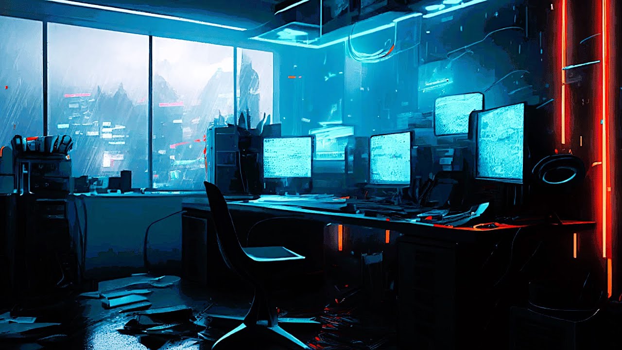 Mystery 🖥️ Hacker's Room Ambience | ☔ Rain & Thunder Sounds | Work or Study | ASMR | 3 Hours