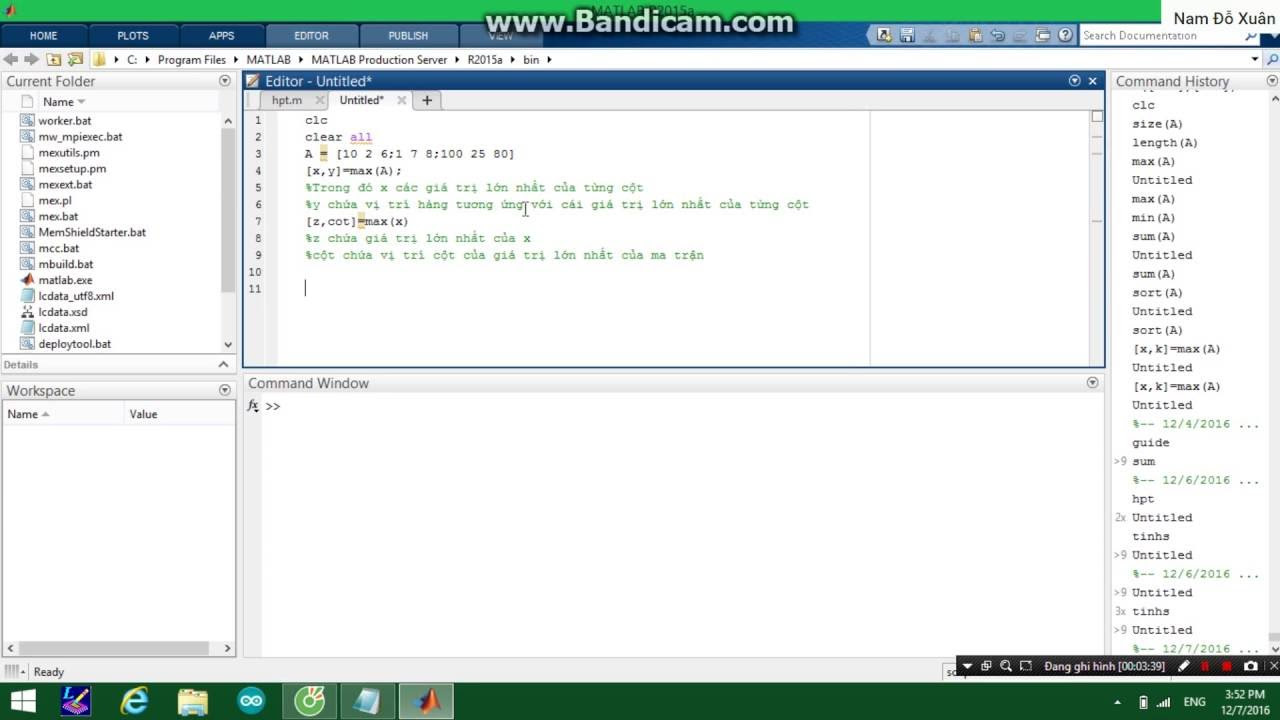 MATLAB-TÌM GIÁ TRỊ LỚN NHẤT CỦA MATRIX&CHỈ RA Ở VỊ TRÍ... - youtube