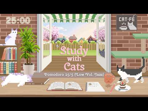 Study with Cats ☕ Animation x Pomodoro 25/5 | Welcome to the Cozy Spring Cat-fé | Low Volume Jazz