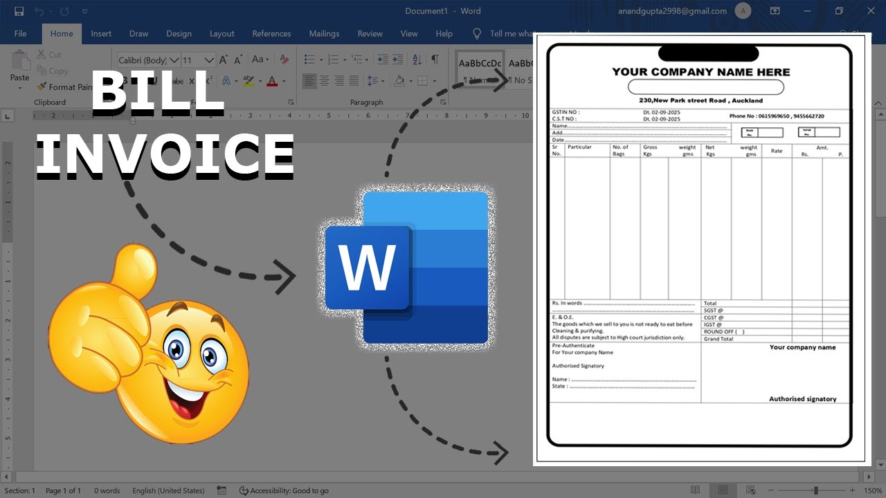 How to Create a Professional Bill Invoice in MS Word | Step by Step ...