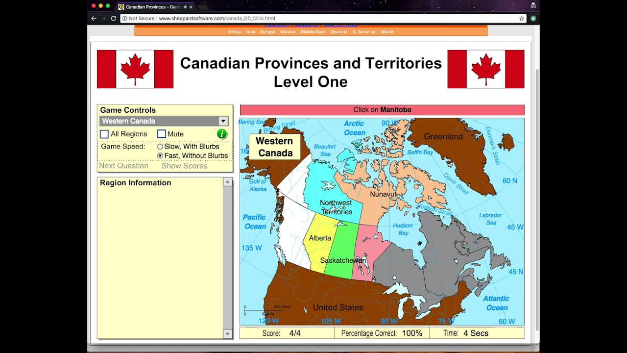 Sheppard Software Canadian Geography Speedrun Youtube